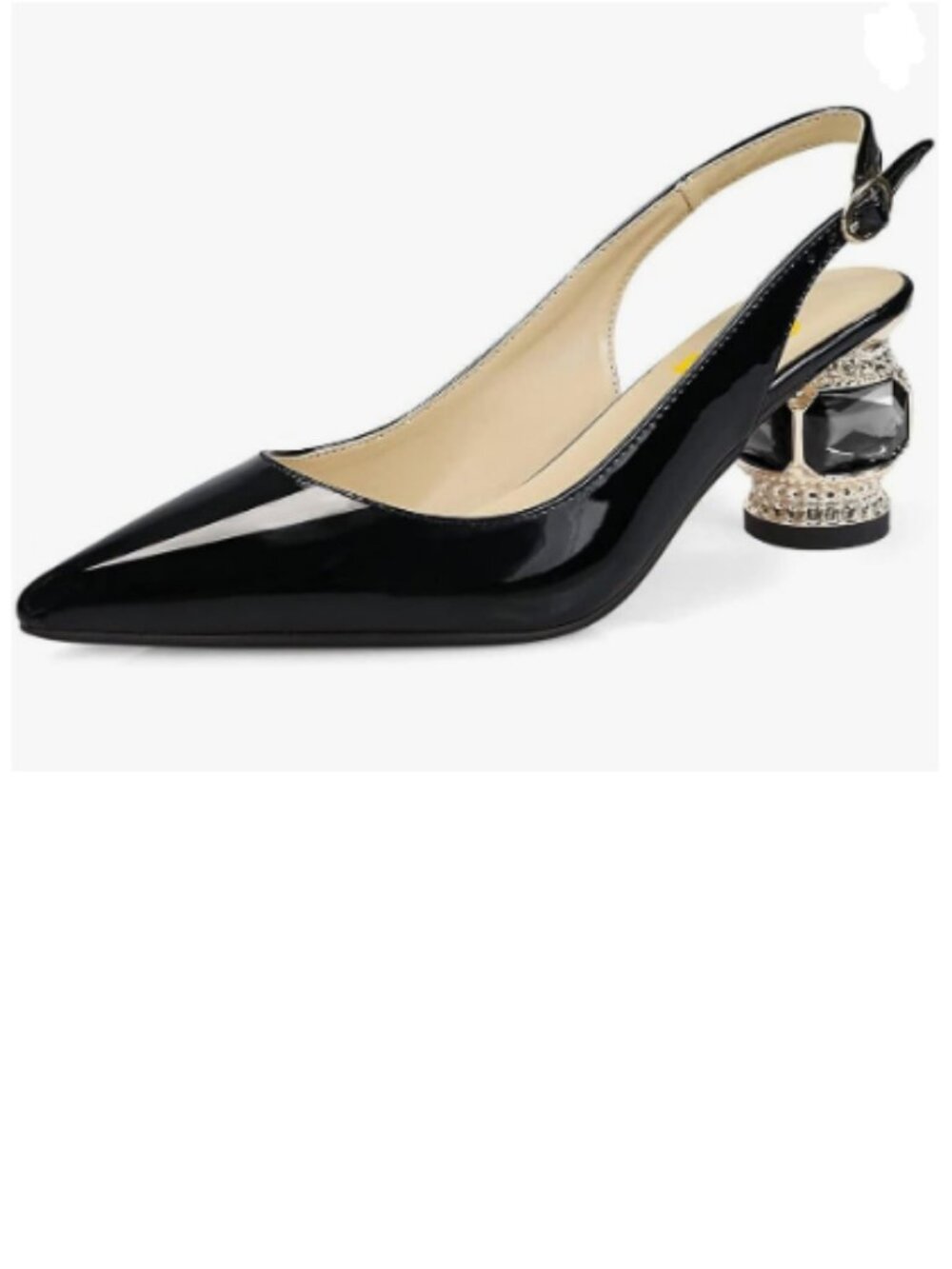 FSJ Black Women's Pointed Toe Slingback Rhinestone Heel Pumps